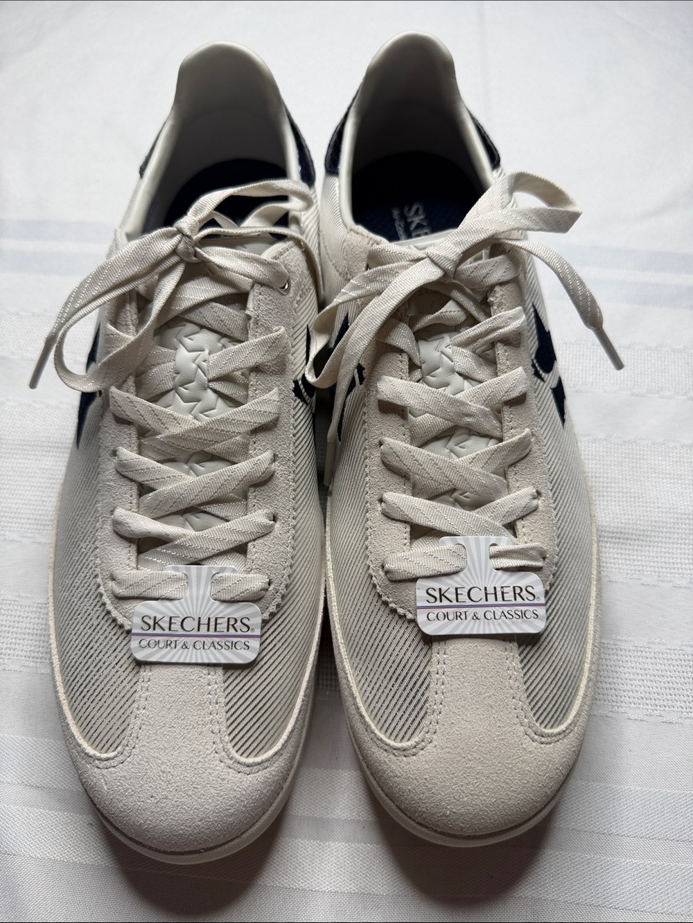 Skechers Off-White Men’s Court & Classics Sneakers with Navy Accent